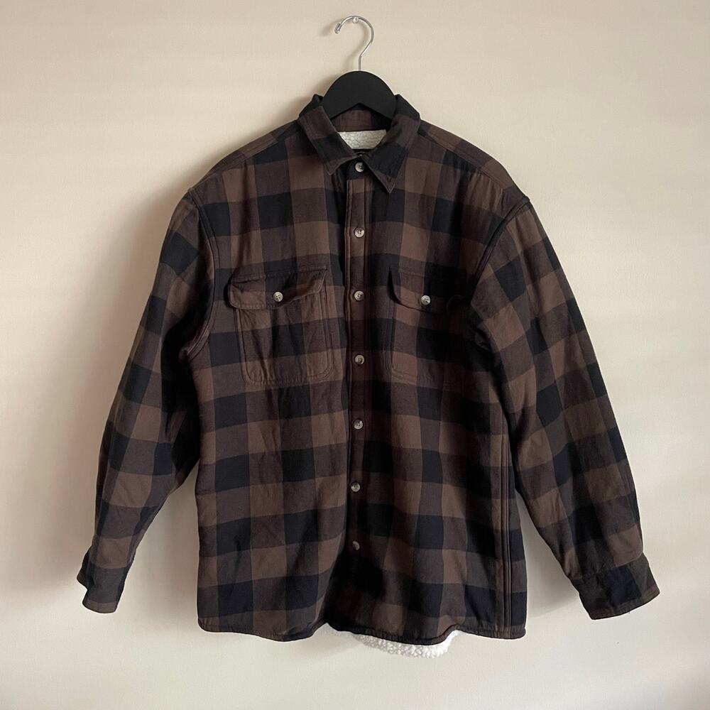 RedHead Men’s Medium Brown Black Buffalo Plaid Sherpa Lined Flannel Shacket